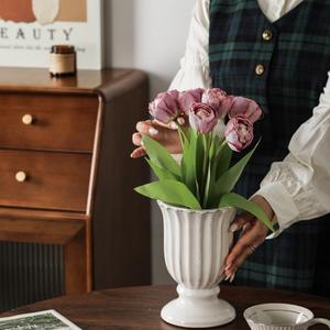 Vase en céramique rétro français Hydroponique Style médiéval américain Luxe léger Arrangement floral Salon Table à manger Décoration de la maison - Product Image 3