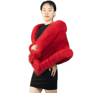 Schöne Winter Frauen Real Nerz Pelz Schal Wraps Geschenk Hochzeits feier Real Fox Fur Trim Cape für Braut