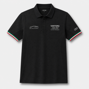 Polo de course pour hommes à manches courtes en piqué avec empiècements latéraux en mesh, logo personnalisé par transfert thermique, uniforme pour équipe de pit crew et club automobile - Product Image 3