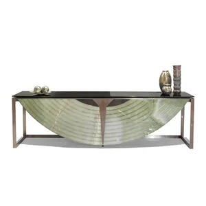 Rijke Meubels Luxe Glazen Hal Hoek Console Tafel Decoratieve Roestvrijstalen Basis Woonkamer Console Tafel