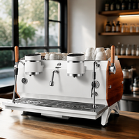 Máquina de Café Espresso Comercial de Doble Grupo, 12L, con Triple Caldera y Pantalla Independiente para Cafetería