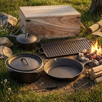 Ensemble de 7 casseroles et poêles en fonte personnalisées à bas prix pour camping en extérieur, batterie de cuisine en fonte OEM