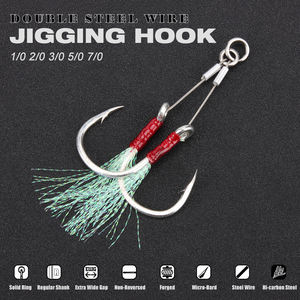 Spinpoler 2 คู่/ล็อต 1/0 2/0 3/0 5/0 7/0 ตะขอตกปลาคู่ Jighook Jigging Hook ขนนก Jig Hooks Assist แท่นขุดเจาะปลารอก - Product Image 3