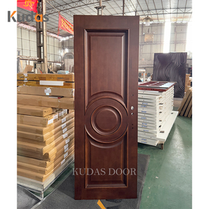 Porte intérieure en bois massif de style américain classique, panneau surélevé traditionnel, motif rond sculpté, porte en bois pour chambre à coucher, salon - Product Image 2