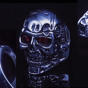 Terminator-Anillo de calavera de acero inoxidable para hombre, diseño Vintage con parte trasera sólida, joyería Vintage para hombre, circón colorido, 1 ud./bolsa opp - Product Image 4
