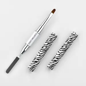 Высококачественная металлическая ручка с узором, синтетические волосы, индивидуальная этикетка, двойная ручка, Гелевая Кисть для ногтей