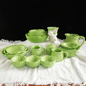 Bol à <span class=keywords><strong>soupe</strong></span> et à salade en céramique vert herbe avec motif de chou, vaisselle de qualité alimentaire émaillée, style léger et empilable pour les fêtes - Product Image 2