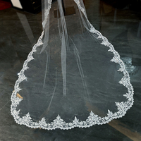 Voiles de mariée Feishiluo en gros, à une couche, en dentelle ivoire avec accessoire en dentelle appliquée, 100% polyester, 3*1,5M