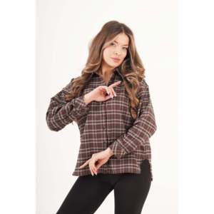 Camisa de Mujer a Cuadros con Botones, Estilo Leñador, Color Café - Product Image 3