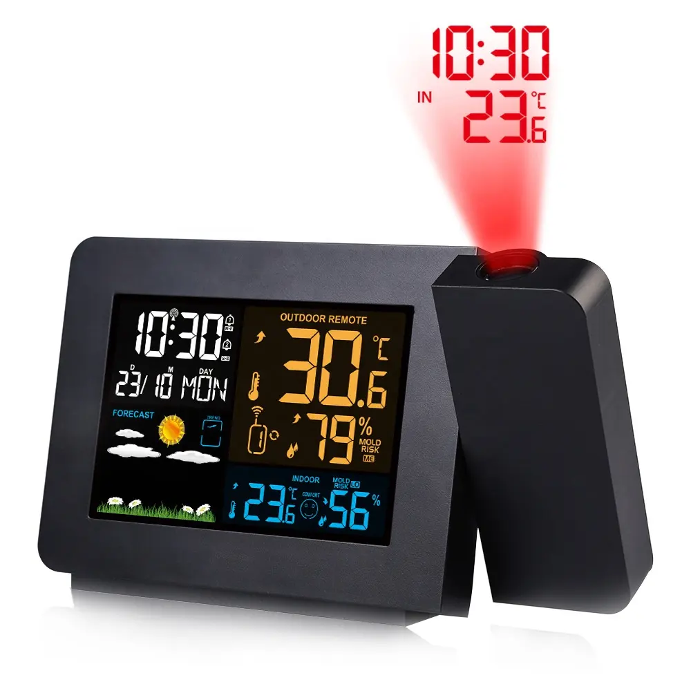 KH-CL115 Weather RCC Radio Controlled Analog Digital Time Projection Alarm Clock