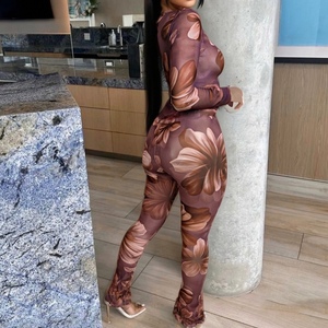 Fall/Winter Women's Floral Print <b>Sexy</b> Crew Neck Long Sleeve Fitted Top and Pants 2-Piece <b>Set</b> Fashion - Product Image 6