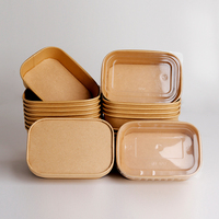Bol en papier carré personnalisable, imperméable, résistant à l'huile, de qualité alimentaire, pour salade, en kraft, rectangulaire, gaufré, avec pelliculage mat, pour sushi
