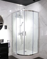 Cabines de douche coulissantes sur mesure en verre trempé CE rond de 6 mm, cadre en aluminium brossé, plateau en pierre artificielle pour usage hôtelier