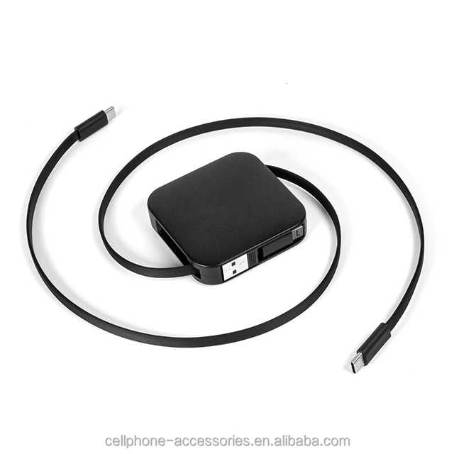 60W Fast Charging Portable Retractable Type-c USB Cable Storage Box 100cm Extendable Cable Built-in Phone Stand Customize Logo