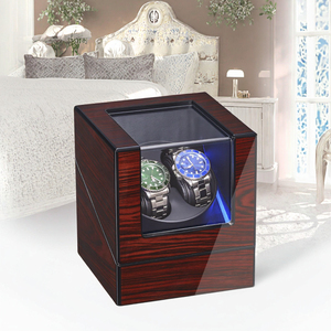 Remontoir de montre en bois pour 2 montres, boîte de rangement rotative éclairée par LED, vitrine anti-poussière pour montres mécaniques - Product Image 3