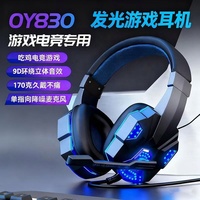 Headset Gaming Berkabel untuk Rekaman Game Youtube, Mikrofon Peredam Kebisingan, LED Biru Keren, Headphone Merchandise Populer