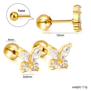 Pendientes de Moda con Tornillo, Chapados en Oro de 18K, Acero Inoxidable, Geométricos, Modernos, con Circonita, Diseño de Mariposa, para Mujer - Product Image 2