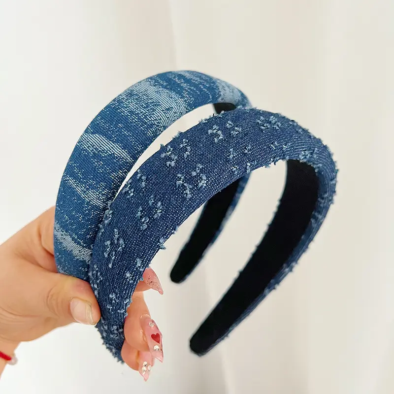 Klassisches Denim Schwamm Haarband Stirn wappen heben Haar Stirnbänder einfaches Windband für Haare