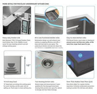 Évier de préparation en acier inoxydable de calibre 16 sur mesure, zones de travail séparées, accessoires complets, évier sous comptoir