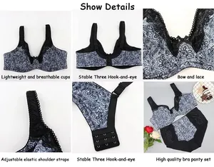 Ensemble de lingerie pour femmes grandes tailles avec soutien-gorge push-up à bonnets profonds et culotte string en dentelle respirante et écologique - Product Image 6