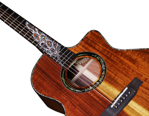 Guitarra Acústica Hecha a Mano con Incrustaciones de Pavo Real, Totalmente de Madera de Koa Maciza, 41 Pulgadas, Cutaway, Guitarra Folk de Madera Maciza, Acabado Brillante XLARRY, Personalizada - Product Image 5