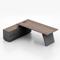 Escritorio Ejecutivo Moderno Convertible y Extensible con Silla, Escritorio de Panel de Madera de Lujo con Acabado en Nogal para CEO/Director