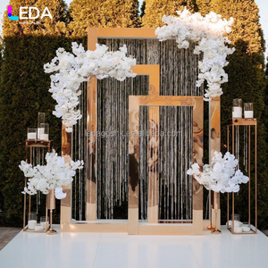 LEDA Wedding <b>Party</b> Decor Supplies Modern Stainless Steel Gold Mirror Metal Square Hanging Flower <b>Backdrop</b> - Product Image 1