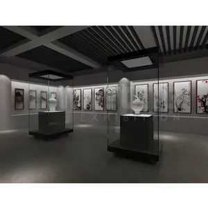 Vitrina de exhibición de Museo de Diseño personalizado, vitrina de vidrio templado con cerradura
