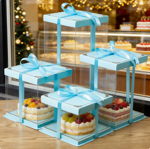 In Stock <strong>Birthday</strong> Cake Packaging Box 6/8/12 inch 10-inch Single/double Layer Taller square Transparent Cake Box No <strong>Ribbon</strong> - Product Image 6