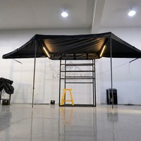 Toldo de 180 Grados con Doble Poste, LED Integrado, Impermeable, Patas Ajustables, para Vehículo, Camping, Coche