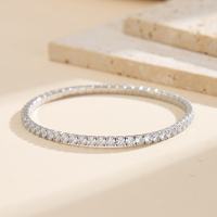 Gelang Tenis Elastis Bahan Stainless Steel 304 Berlapis Emas dengan Satu Baris Zirkonia Kubik, Dapat Disesuaikan, Tahan Air