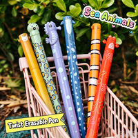 Stylo Gel Effaçable à Mécanisme Rotatif Motifs Animaux Marins (Pufferfish, Hippopotame, Pieuvre, Poisson-Pieuvre, Homard, Baleine) Encre Bleue – Cadeau Scolaire