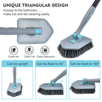 Brosse de nettoyage télescopique grise avec tampons remplaçables, rotative à 180°, manche en PP écologique, nettoyeur de sol tout-en-un pour salle de bain