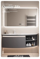 Lavabo en céramique moderne tout-en-un armoire de salle de bain plaque de roche évier à arc circulaire miroir de bain toilette lavabo combinaison MDF