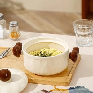 Creamic Wind Light Luxe Anti-Scald Double Oreille Bol à nouilles Bol en céramique avec couvercle Étudiant Dortoir Nouilles Ménage Bol à soupe - Product Image 5