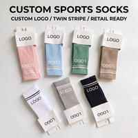 Chaussettes de sport personnalisées à double rayure, collection sport, en coton, prêtes à l'emploi, pour hommes et femmes, athlétiques et décontractées