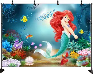 Mermaid Birthday Backdrop for Girl Party Decoration Under The Sea Glitter Mermaid Tail Bday Party Photoshoot Photography