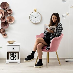 Diseño nórdico, respaldo de concha de terciopelo, patas doradas, silla de tocador de maquillaje, silla de brazo de ocio con acento de barril rosa con reposabrazos - Product Image 4