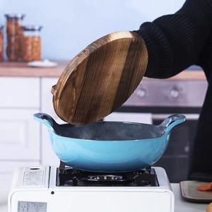 Vente chaude Chinois Grand Wok Rond Ustensiles De Cuisine 26cm Bleu Émaillé En Fonte Réchauffeur De Nourriture Casseroles Antiadhésif <span class=keywords><strong>Faitout</strong></span> Avec Couvercle - Product Image 5