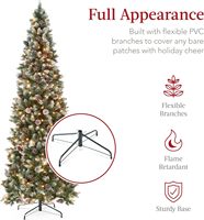 Sapin de Noël artificiel amincissant de 1,80 m de haut, pré-éclairé blanc chaud, 250 lumières LED, semi-flocé, design fin, aspect pin