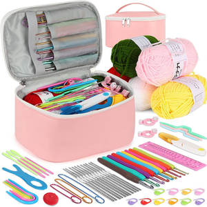Kit de juego de ganchillo para principiantes con ganchos de ganchillo Juego de hilo Paquete Premium Incluye bolas de hilo, agujas, kit de accesorios, bolsa de mano - Product Image 1
