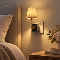 Veilleuse à brancher LOHAS avec capteur crépusculaire, style applique murale en tissu plissé, lampe de chevet décorative pour chambre et couloir