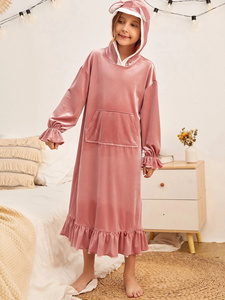 Abiti <span class=keywords><strong>da</strong></span> <span class=keywords><strong>notte</strong></span> in velluto con cappuccio con coulisse e maniche a balze con maniche a balze all'ingrosso mamma e Me - Product Image 2