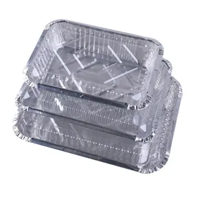 Rechthoekige Voedsel Verpakking Aluminiumfolie Container Wegwerp Aluminiumfolie Taart Pannen Hotsale Folie Trays Met Duidelijke Deksels