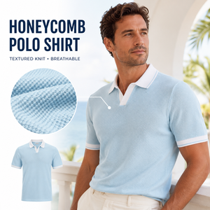 <b>Sky</b> <b>Blue</b> Honeycomb Polo Shirt For Men Custom Logo Premium Textured Knit Short Sleeve Golf <b>Top</b> OEM ODM Manufacturer Supplier - Product Image 1