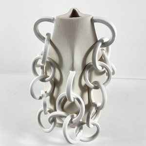 Vase en céramique au design abstrait moderne avec motif de chaîne complexe, glaçure mate, élégant pour la décoration de table - Product Image 2