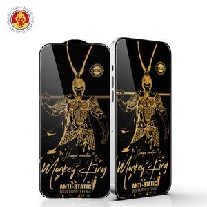 ฟิล์มกระจกนิรภัยป้องกันไฟฟ้าสถิตและฝุ่น Black Gold Monkey King สำหรับ iPhone 12 13 15 17Pro Max ความหนา 0.4 มม. - Product Image 1