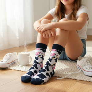 Colorful Silk Cow Print <b>Socks</b> for Girls Breathable <b>Warm</b> Knitted Mesh One Size Fits All-for Daily Use Spring/Winter Seasons - Product Image 2