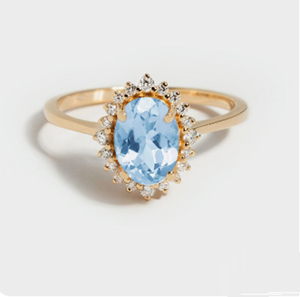 Natural Blue Topaz Stone 18K Ring Blue Topaz Ring in Gold Swiss Blue Topaz Fashion Jewelry - Product Image 2