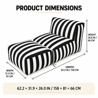 Canapé d'extérieur imperméable en forme de L avec pouf repose-pieds, chaise longue rayée pour jardin, bord de piscine, balcon